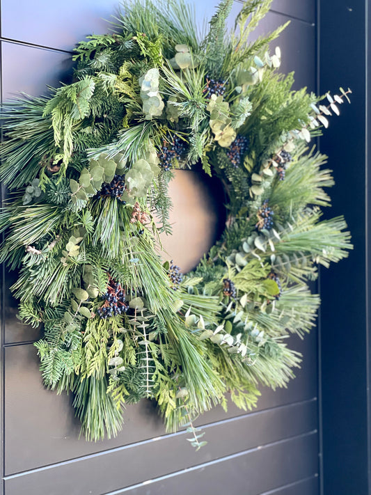 Winter Wreath Mixed Greens, Eucalyptus & Berries